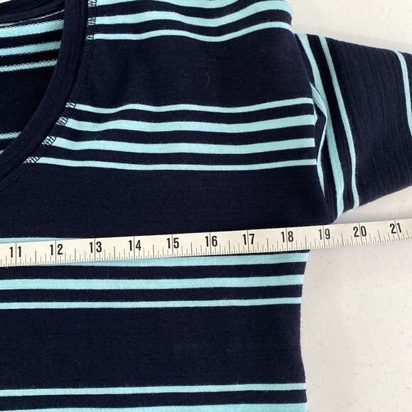 Talbots T by Talbots V-Neck Cotton Modal Stripe Dress Indigo/Gulf Stream Terry - Picture 10 of 16